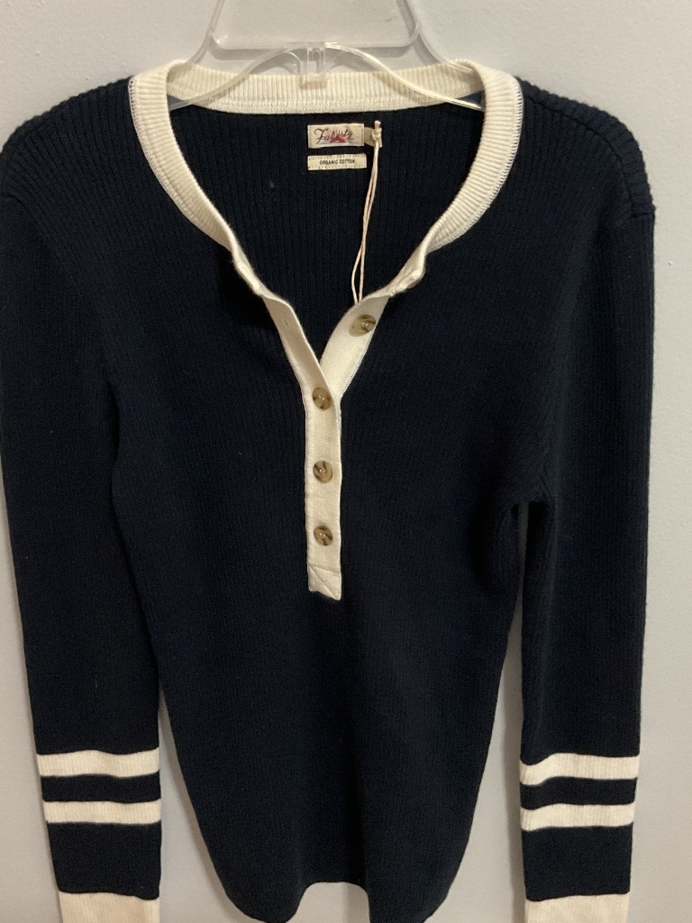 Faherty Mikki Organic Cotton Henley LS Henley Sweater,Coastal Colorblock,Small
